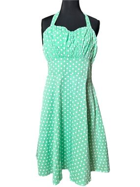 Vogue Fashion Mint Green Polka Dot Halter Dress 1950s Rockabilly Swing Mini